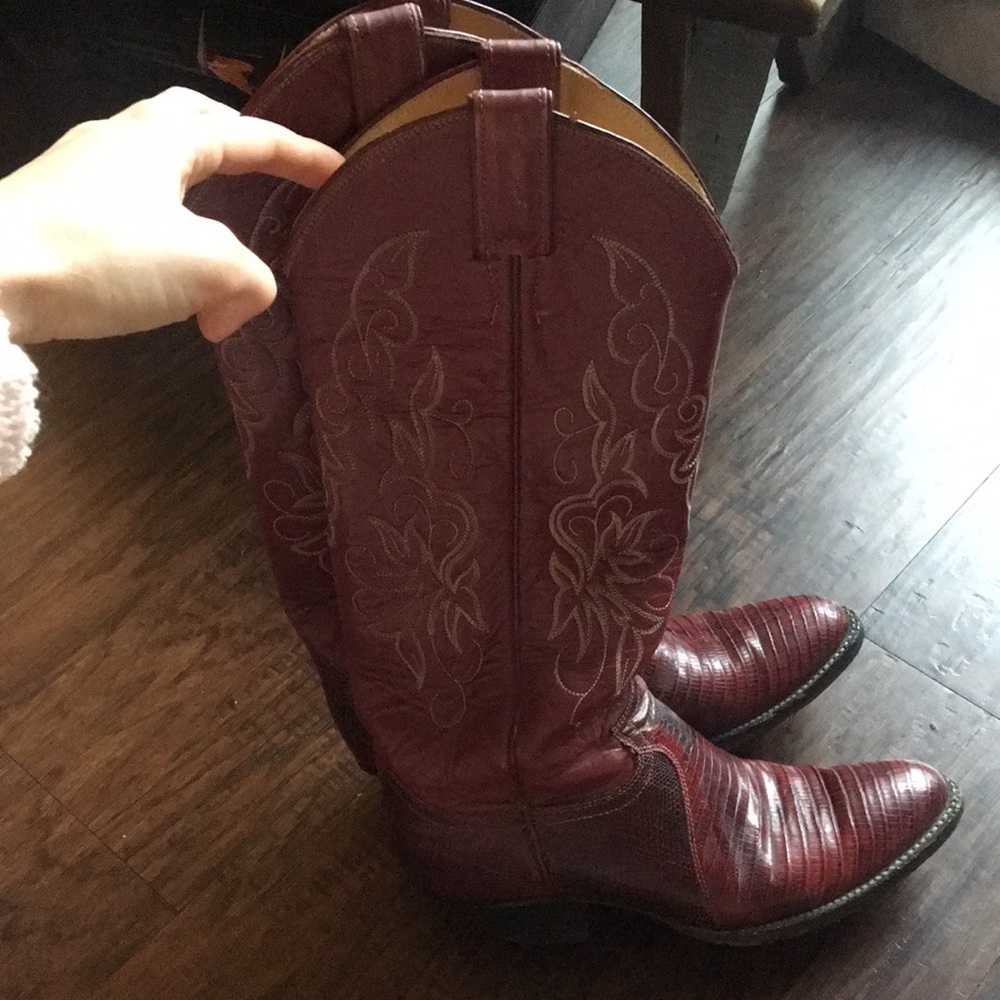Red Cowboy Boots Ropers Lizard Roper - Picture 2 of 14